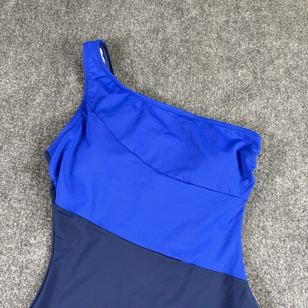 Cupshe One Piece Swimsuit Women's M Blue Colorblock One Shoulder Slim Sculpt NWT